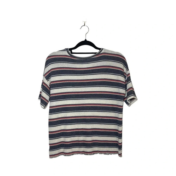 American Eagle Cream & Olive Green Stripe Knit Short Sleeve Top Medium Women’s - Picture 5 of 9